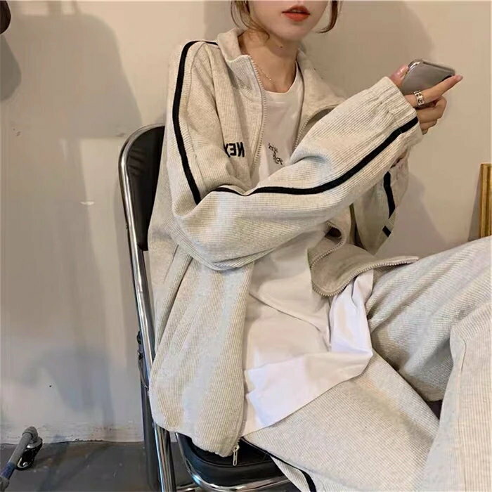 スウェット セットアップ レディース 上下 セット ジャージ ルームウェア パンツ 部屋着 長袖 ジップ 可愛い お洒落 スポーツウェア オールシーズン グレー...