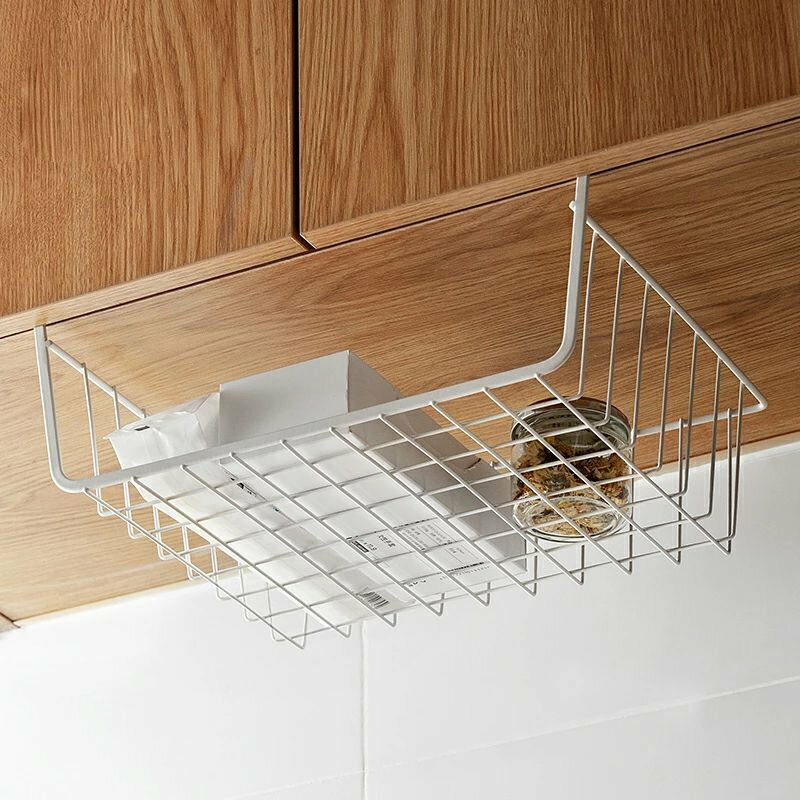 吊戸棚 吊り棚 Lサイズ 吊り下げ棚 吊り下げ式収納ラック 吊り下げラック 戸棚下ラック バスケット(ホ..