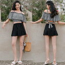 2点セット 水着 レディース 体型カバー 可愛い フリル チェック柄 水着 韓国 水着 タンキニ 水着 タンキニ 露出控えめ セパレート 上下セット スカート 可愛い水着 みずぎ 大人 水着 温泉 プール M L XL