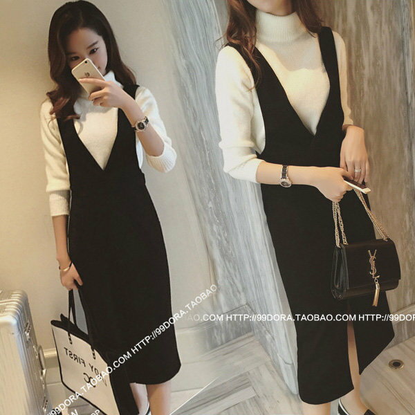 ニットワンピース セットアップ レディース 秋 冬 きれいめ 膝丈ワンピース代 vネック スリットスカート サロペット 長袖ニット ワンピ点セット オシャレ