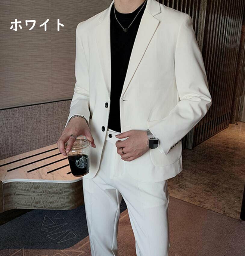 長袖スーツ メンズスーツ点セット ダブルスーツ フォーマルスーツ シンプル 舞台 司会衣装 冠婚葬祭 披露宴 ビジネススーツ 謝恩会 二次会 パーティー 紳士 カッコイイ 成人式 就職活動 息子 父 彼氏 上下セット パンツスーツボタンスーツ白/黒 SMLXLXLXL