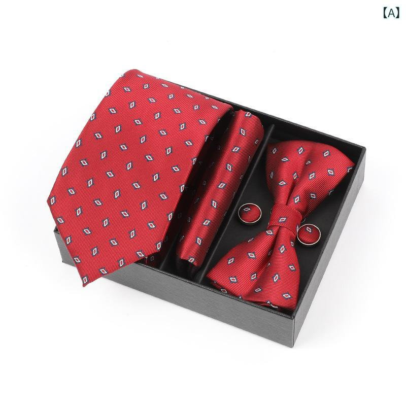 ネクタイ メンズ 男性用 高級感 ギフトセット 蝶ネクタイ ボウタイ ジャガード織り 刺繍 ポリエステル ビジネス フォーマル 結婚式 パーティー 成人式 プレゼント ロゴデザイン