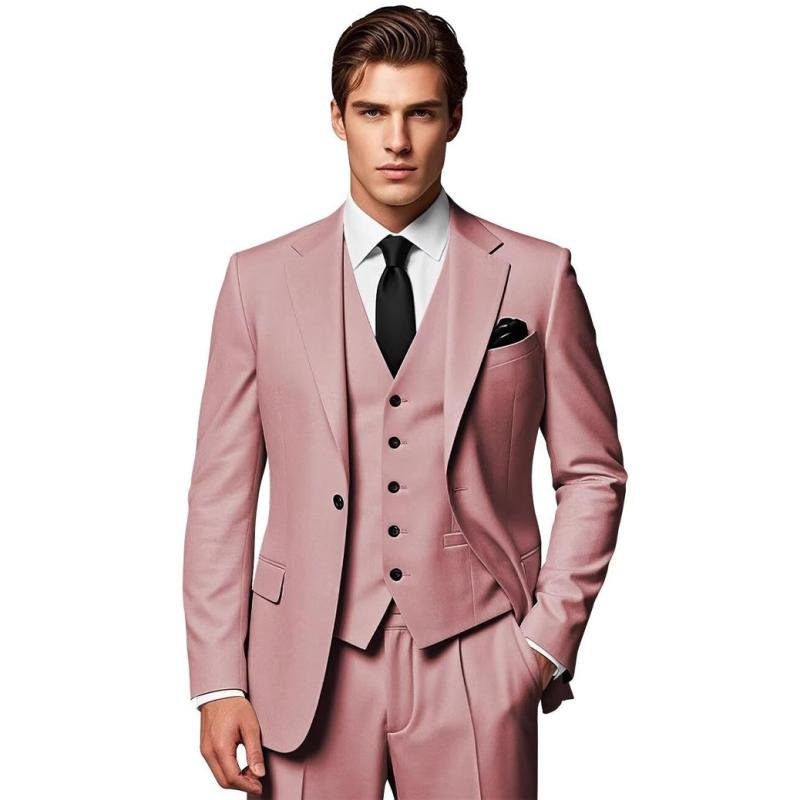 スリーピース スーツ メンズ 男性用 1つボタン ビジネス フォーマル 結婚式 新郎 披露宴 パーティー イベント カジュアル 普段使い スリムフィット 細身 アセテート繊維 通気性 耐摩耗性