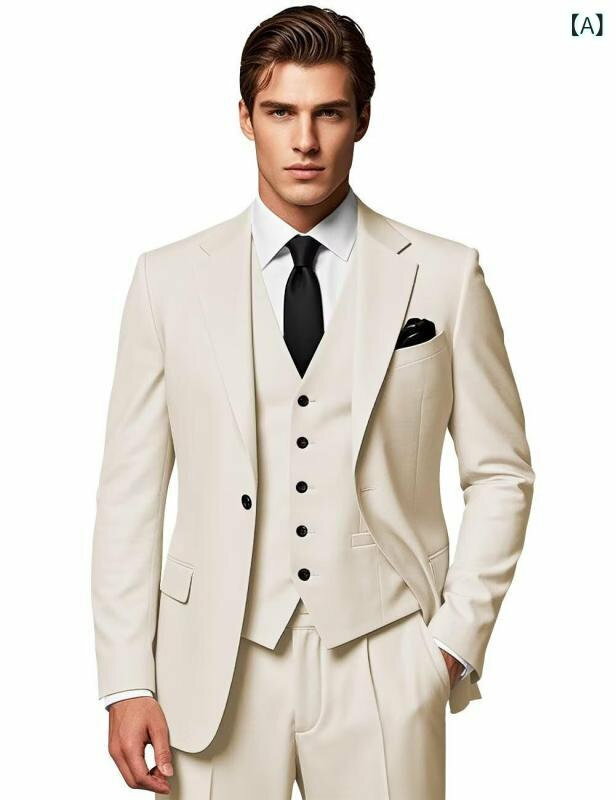 スリーピース スーツ メンズ 男性用 1つボタン ビジネス フォーマル 結婚式 新郎 披露宴 パーティー イベント カジュアル 普段使い スリムフィット 細身 アセテート繊維 通気性 耐摩耗性