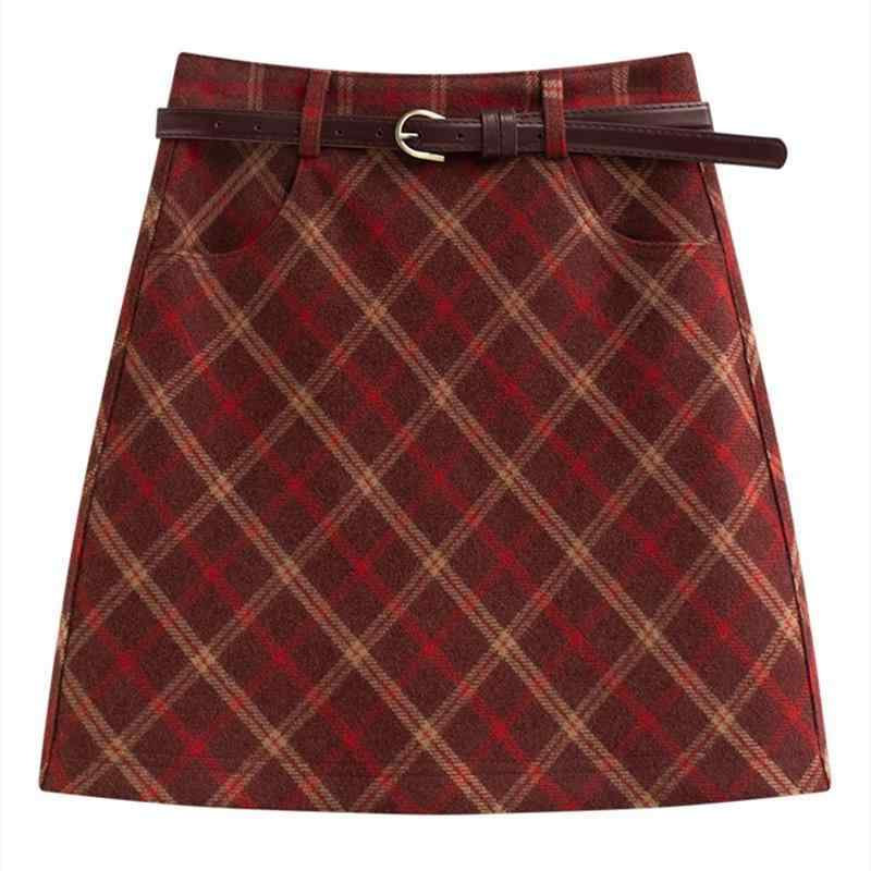 スカート レディース 大きいサイズ 冬 クリスマス 通勤 オフィススタイル 起毛素材 チェック柄 Aライン ハイウエスト 細見え 体型カバー レッド ショートキュロット