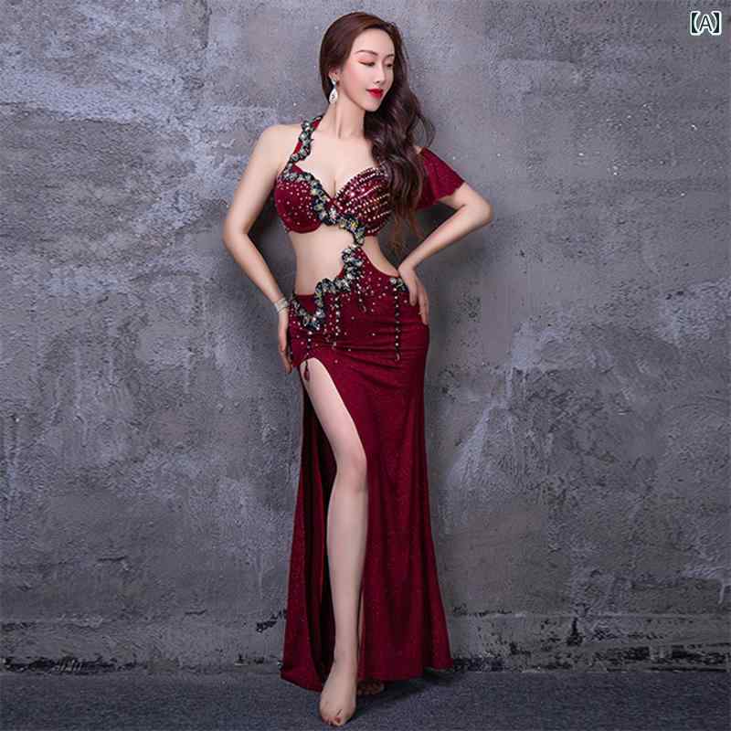 ダンス ベリーダンス パフォーマンス 衣装 レディース ブラ ロング スカート 魅惑的 オリエンタル ダンス パフォーマンス 衣装 セット