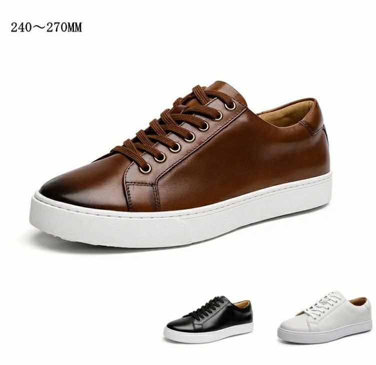 手作り スニーカー メンズ レザー 白 黒 本革 ビジネスシューズ 通勤代代代代 プレゼント 父の日 バレ..