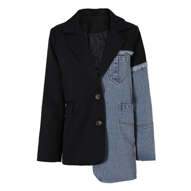 テーラードジャケット レディース デニム切り替え アシンメトリー ビッグシルエット コットン カジュア..