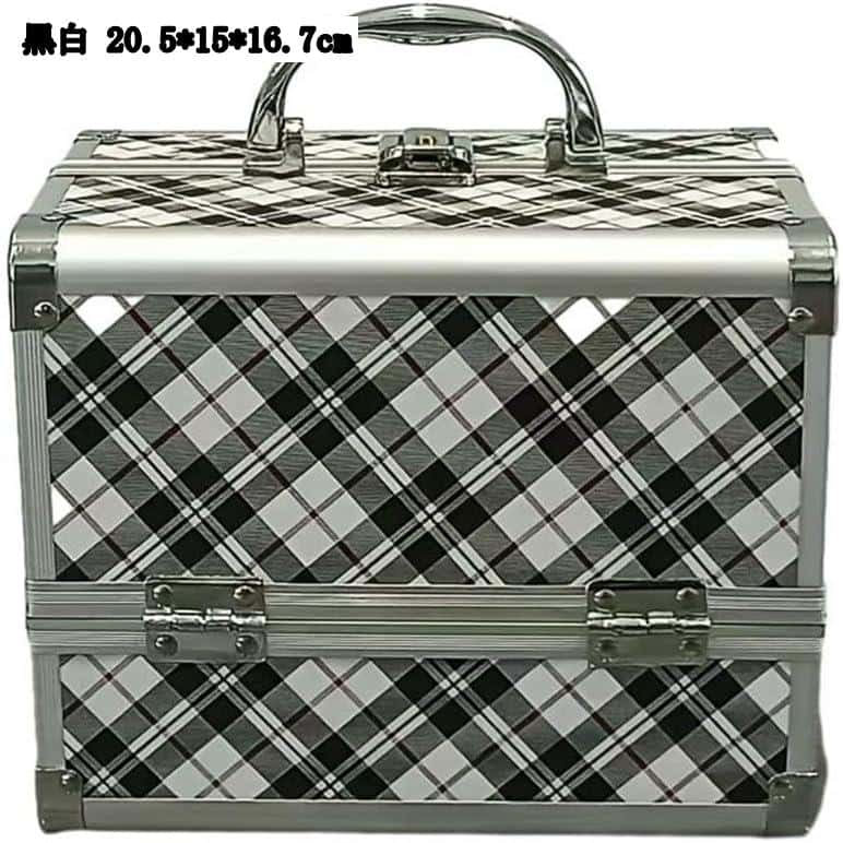 コスメ収納ボックス 格子 アーガイル柄 仕切り板 折り畳み式層 手提げ 多機能メイクボックス 超軽量 防湿 耐久性 プレゼント 母の日 黒 白.**.cm