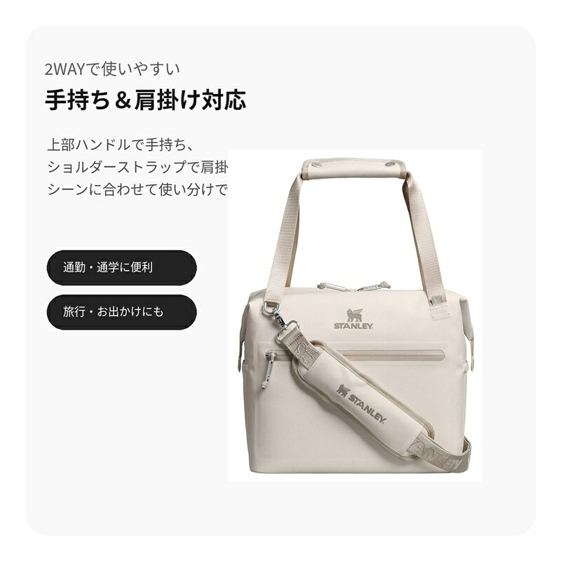 ワンダーグローブ楽天市場店のSTANLEY対応 ロングランチバッグ ショルダーバッグ 大容量 お弁当バッグ ランチバッグ 収納バッグ フロントポケット付き 肩掛け 手持ち 2WAY ショルダーパッド付き ファスナー開閉 通勤 通学 旅行 アウトドア メンズ レディース 6カラー｜アングル2