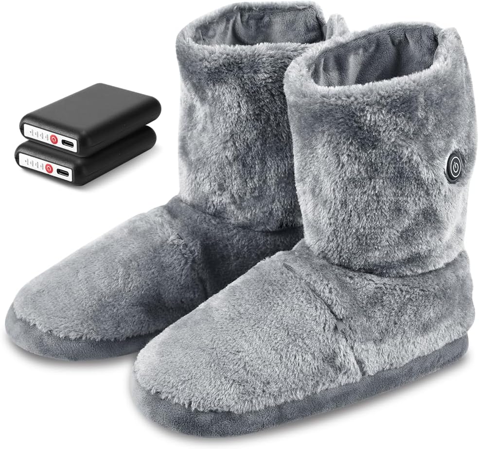 フットウォーマー コードレス 足温器 電気スリッパ バッテリー付き(6000mAh)*2個 45℃〜65℃ 3段階温度調節 足先からふくらはぎまで 防寒 滑り止め 柔らかい 暖かい 洗える