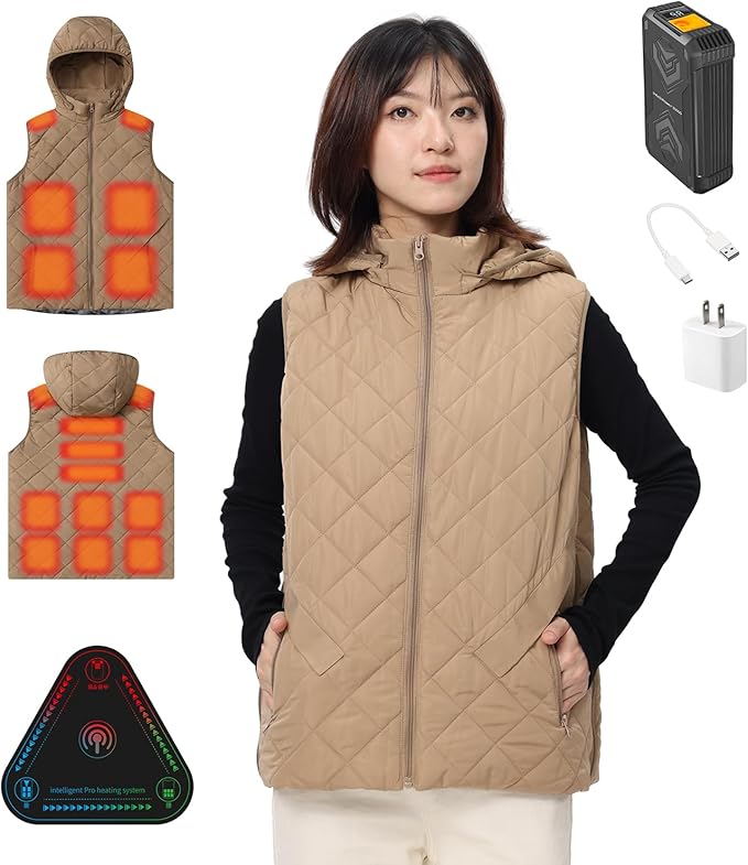 電熱ベスト 12V/DC給電式 30000mAhバッテリー付き 1秒即暖! サイズ調整可能 ヒーターベスト 「帽子は取..