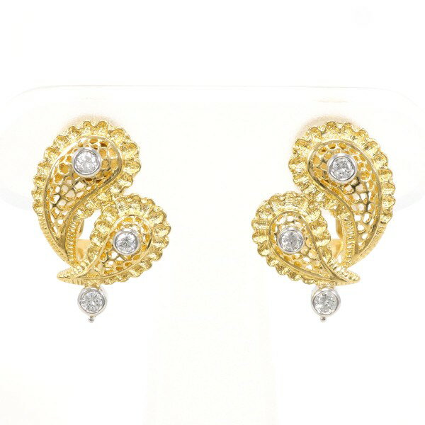 K18 18金 YG イエローゴールドWG ピアス ダイヤ 計0.32 カード鑑別書 総重量約6.8g ジュエリー 中古 送料無料 新品同様 【中古】【あす楽】 ギフトラッピング無料