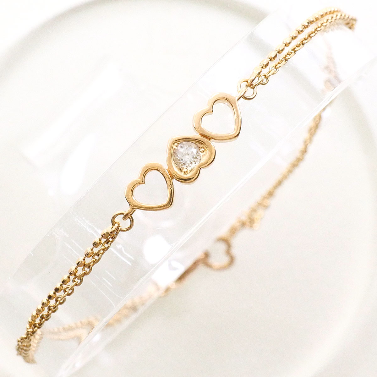 ヨンドシー 4℃ K10PG ブレスレット サファイア 総重量約1.4g 約17cm ジュエリー 送料無料 新品同様 【中古】 ギフトラッピング無料