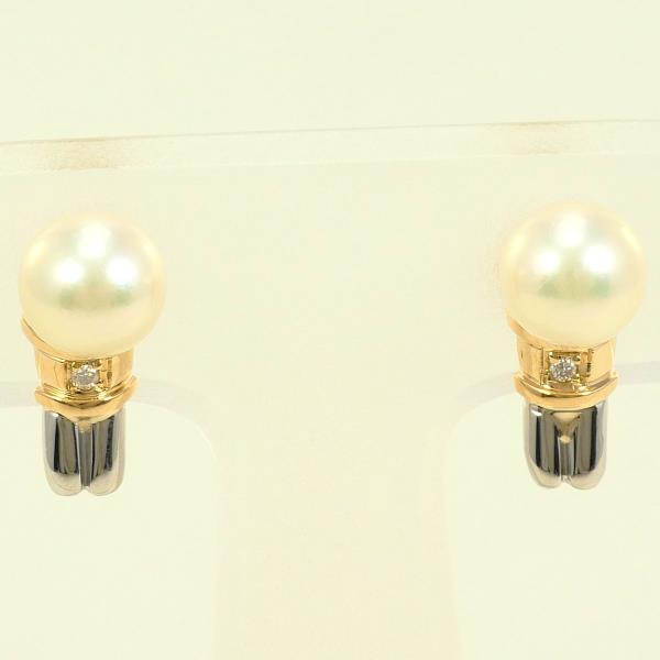 PT900 プラチナ K18YG イヤリング パール(真珠) ダイヤ 0.01 ×2 総重量約3.2g ジュエリー 中古 送料無..