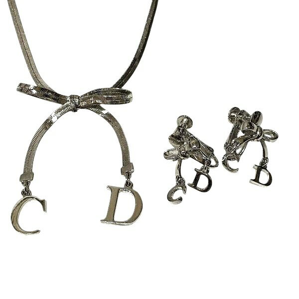 【新品未使用】Christian Dior ネックレス　リボン　ミニロゴ 鑑定済] Christian Dior ネックレス リボン ミニロゴ ゴールド 美品