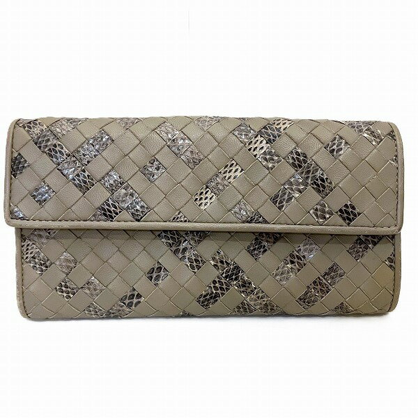 ボッテガ・ヴェネタ イントレチャート ヘビ柄 長財布 ユニセックス 送料無料 【中古】