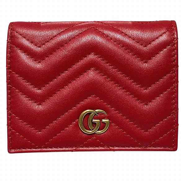 グッチ GUCCI GGマーモント コンパクトウォレット 466492 レッド 2つ折り財布 レディース 送料無料 【中古】
