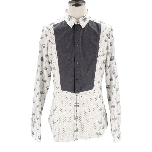 DOLCE&GABBANA ドルチェアンドガッパーナ/柄切替シャツホワイトグレー系/ABランク/37【中古】 DOLCE&GABBANA ドルチェアンドガッパーナ/柄切替シャツホワイトグレー系/ABランク/37【中古】