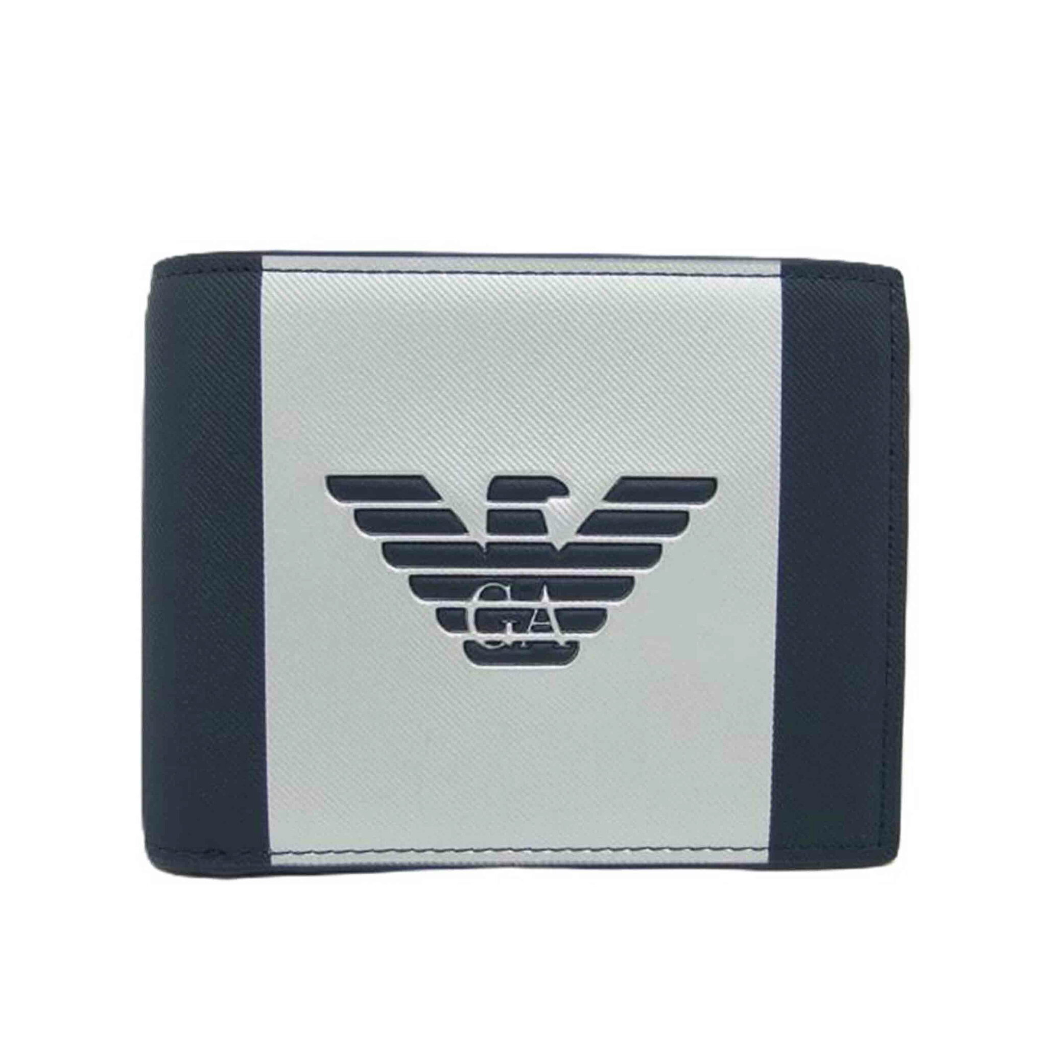 EMPORIO ARMANI エンポリオアルマーニ/二つ折りコンパクト財布/シルバー ネイビー/Y4R165 YFE6J/SAランク/04【中古】