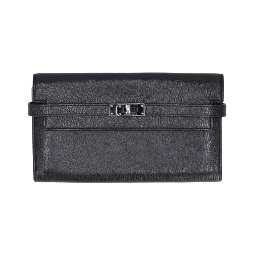 HERMES/ケリーウォレット シルバー金具/シェーブル/ノワール/□O/ABランク/67【中古】