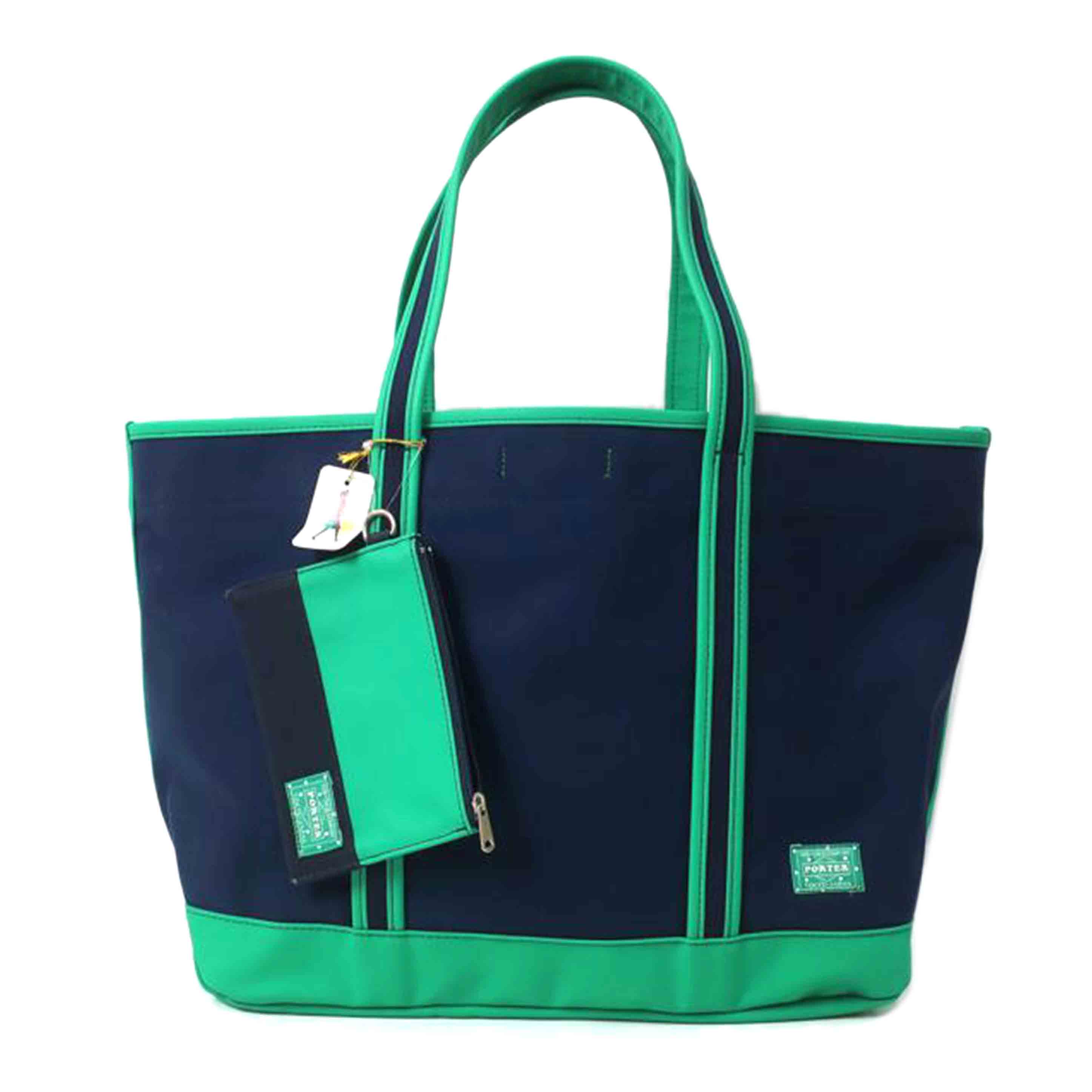 PORTER GIRL ポーターガール/トートバッグ ネイビー×グリーン/ABランク/65【中古】