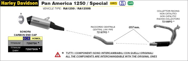 ワンダーテックのArrow / アロー H.D.1250 PAN AMERICA '20/22 認証マフラー チタニウム SONORA サイレンサー | 72507SK｜アングル2