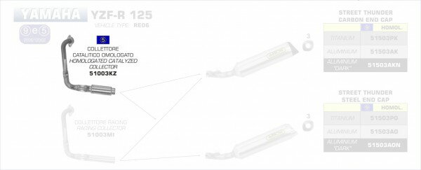 ARROW / アロー YAMAHA YZF-R 125 '08-10 コレクター 触媒コンバーター付 | 51003KZ