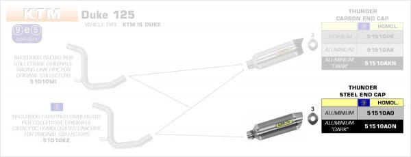 ARROW / アロー KTM DUKE 125 '11 Eマーク証 アルミダークサンダー サイレンサー ARROWリンクパイプ | 51510AON