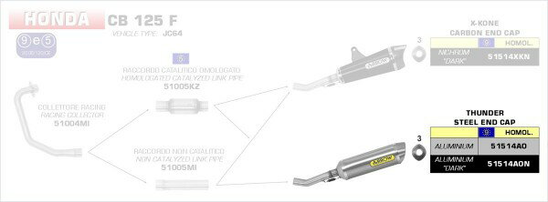 ARROW / アロー HONDACB125F '15/16 eマークTHUNDER アルミサイレンサー+スチール リンクパイプ アロー | 51514AO