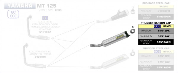 ARROW / アロー YAMAHA YZF-R125 2019 Eマーク証 アルミダークサンダー サイレンサー カーボンエン | 51518AKN