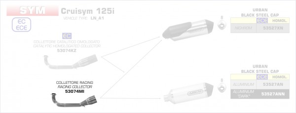 ARROW / アロー SYM CRUISYM 125 '18 ステンレス RACING コレクター | 53074MI