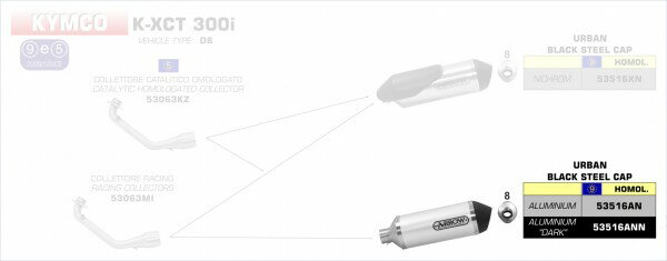 ARROW / アロー KYMCO K-XCT 300I '13/16 eマークアルミニウムダーク URBAN サイレンサー スチールダー | 53516ANN