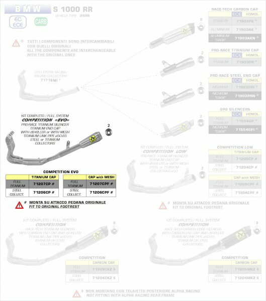 ARROW / アロー BMW S1000Rr 2019- フルチタンフルシステム High V. + Pro-Race エキゾースト ウェルデッ | 71207CP