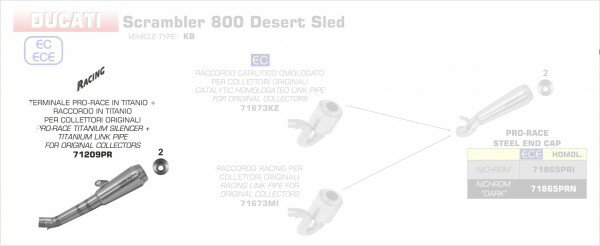ARROW / アロー DUCATI スクランブラー DESERT SLED '17 チタン PRO-RACE サイレンサー オリジナルコレク | 71209PR