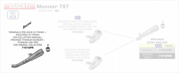 ARROW / アロー DUCATI スクランブラー 800 CLASSIC-CAFE ' RACER チタン PRO-RACE サイレンサー ウェルデッ | 71212PR