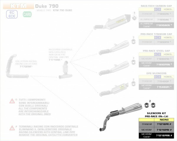 ARROW / アロー KTM DUKE 790 '18 チタン PRO-RACE LH+RH サイレンサー + ウェルデッド リンクパイプ + ス | 71216PR