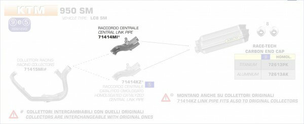 ARROW / アロー KTM 950 SM '06/09 ステンレス 1:2 ミッドパイプ | 71414MI