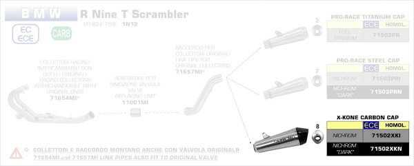 ARROW / アロー BMW NINE T 14/15 X-KONE ニクロム エキゾースト- eマーク（公認）- カーボンエンドキ | 71502XKI