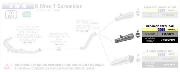 ARROW / アロー BMW R NINE T '14/16 / スクランブラー eマーク ニクロム PRO-RACING サイレンサー ARROWリ | 71503PRI