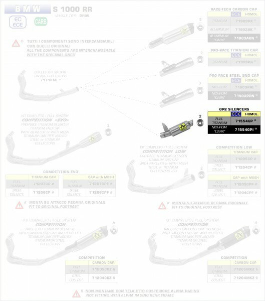 ARROW / アロー BMW S1000Rr 2019- Gp2 Dark ニクロム エキゾースト(Eマーク) ウェルデッドリンクパイプ | 71554GPI