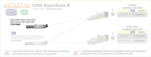 ARROW / アロー KTM 1290 SUPER DUKE ステンレス リンクパイプ キャタライザー無し オリジナルコレク | 71613MI