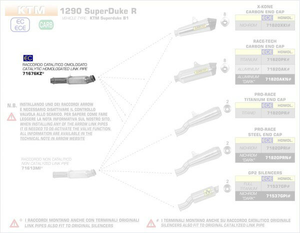 ARROW / アロー KTM 1290 SUPER DUKE R '17 CATALYRTIC LIN K PIPE | 71676KZ