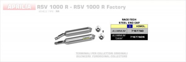ARROW / アロー APRILIA RSV 1000 R '04/05-TUONO 1000 '06 ブラックアルミニウム サイレンサー | 71677AON