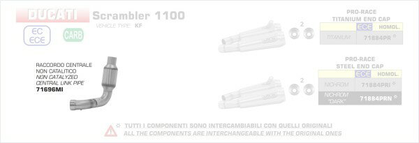 ARROW / アロー DUCATI スクランブラー 110 '18 ステンレス 1:1 リンクパイプ キャタライザー無し オ | 71696MI