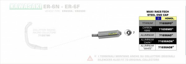 ARROW / アロー KAWASAKI ER-6N/F '05 - VERSYS 650 '07 Eマーク証 アルミダークサイレンサー | 71698AON