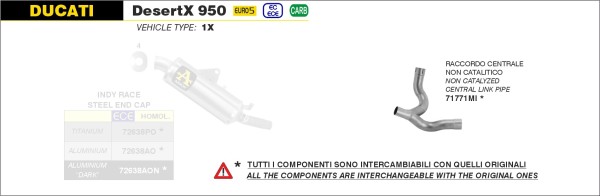 Arrow / アロー DUCATI DESERTX 950 '22 レーシングセントラルリンクパイプ (触媒取り外し) | 71771MI