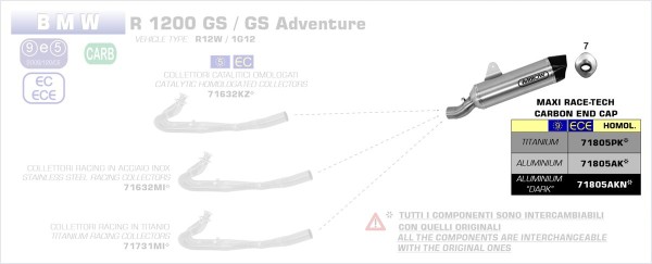ARROW / アロー BMW R 1200 GS '13 Eマーク証 アルミニウムダーク MAXI RACE-TECH サイレンサー カーボ | 71805AKN