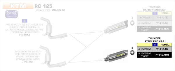 ARROW / アロー KTM DUKE 390 '13 Eマーク証 アルミダークサンダー サイレンサー ARROWリンクパイプ | 71813AON
