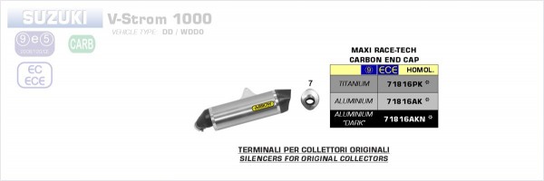 ARROW / アロー SUZUKI DL 1000 V-STROM '14 Eマーク証 アルミニウム MAXI RACE-TECH サイレンサー カーボ | 71816AK